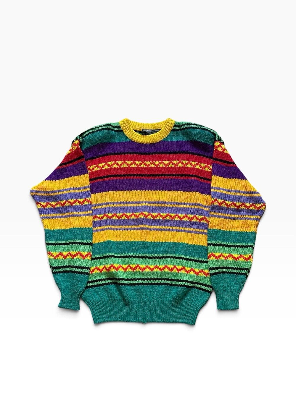 Vintage Liz Wear Striped Knit Sweater Women's Small 90s Colorful Retro Abstract